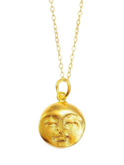 Ottoman Hands Moon Face Pendant, Gold, Gold