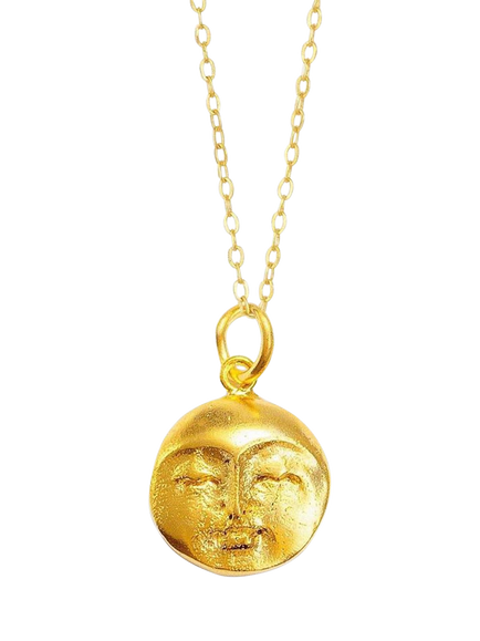Ottoman Hands Moon Face Pendant, Gold, Gold