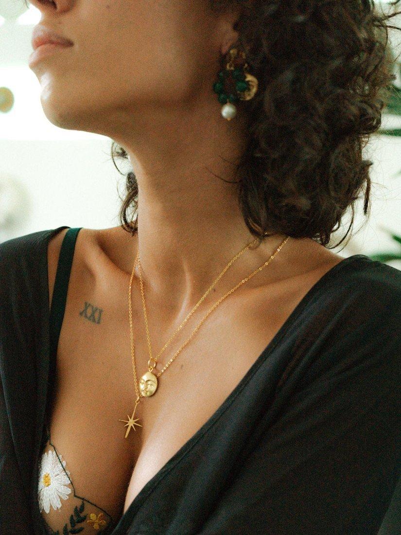 Product image 2 of 7, which shows Ottoman Hands Moon Face Pendant, Gold