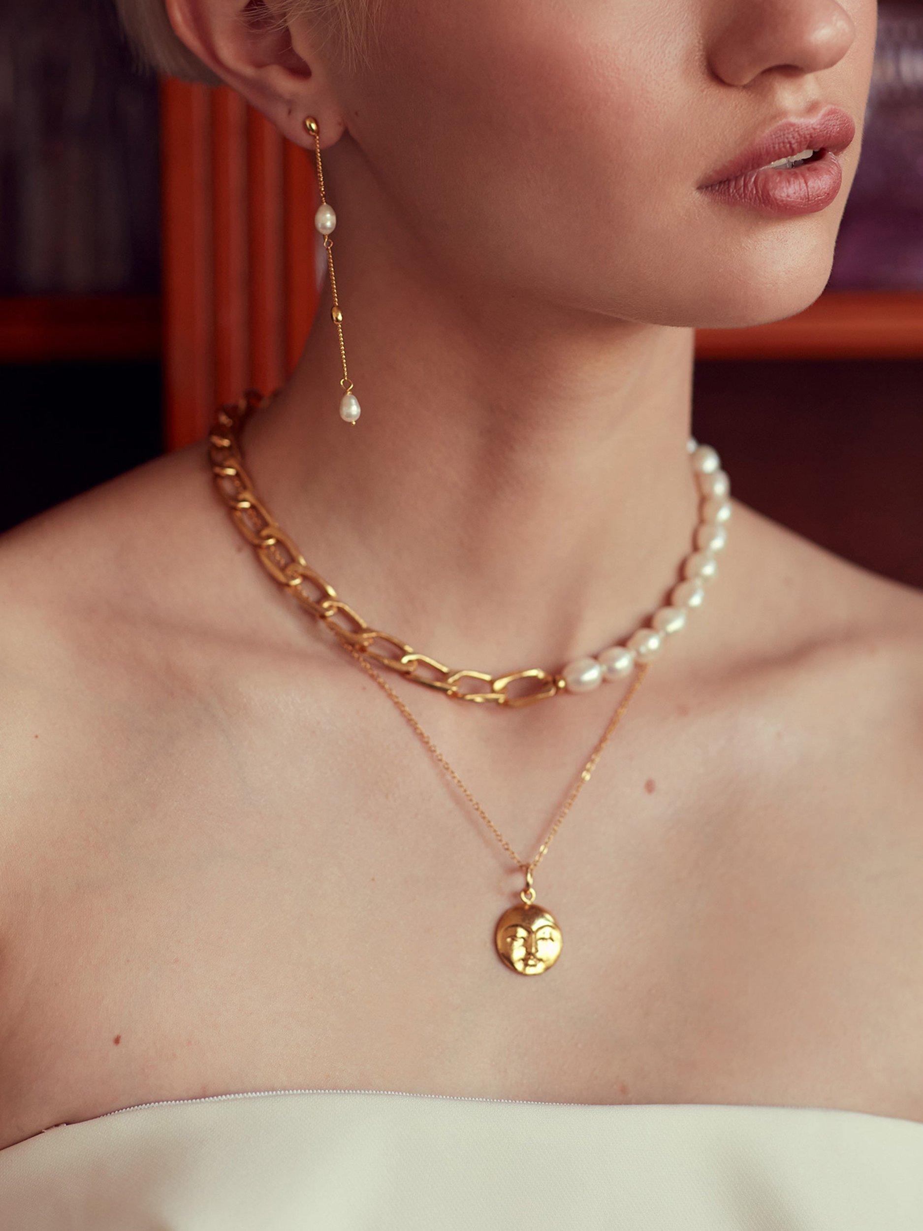 Product image 3 of 7, which shows Ottoman Hands Moon Face Pendant, Gold