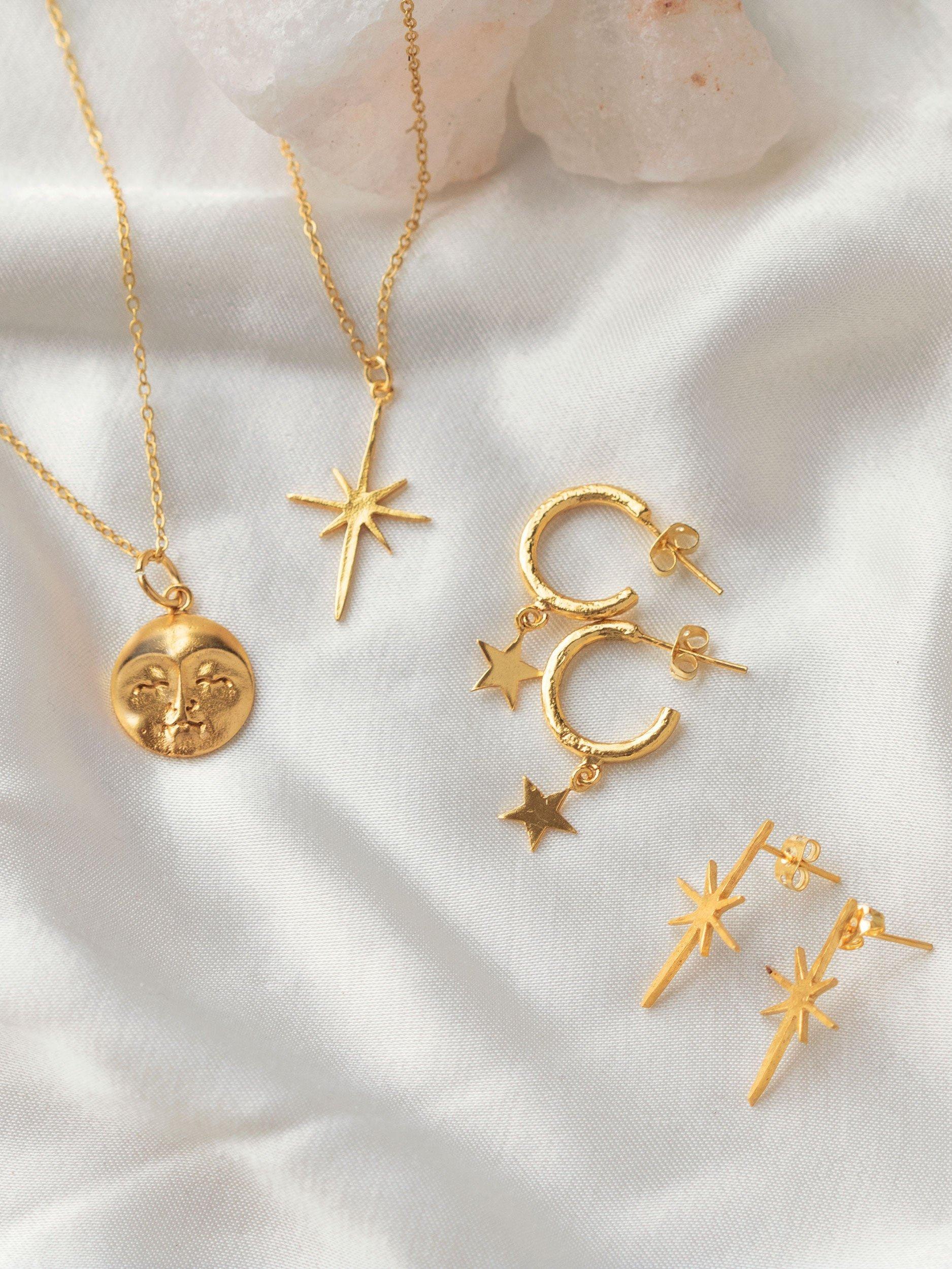 Product image 5 of 7, which shows Ottoman Hands Moon Face Pendant, Gold