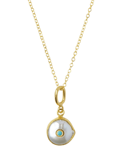 Ottoman Hands Amalfi Pearl and Turquoise Pendant Necklace, Gold, Gold