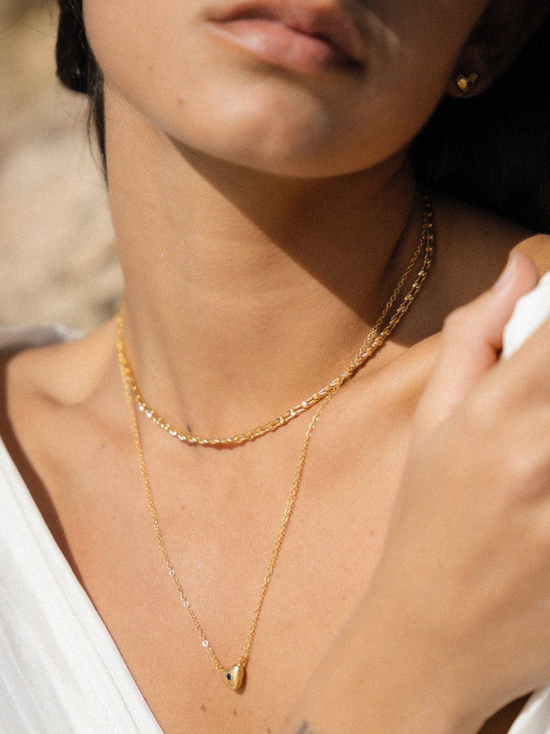 Product image 2 of 4, which shows Ottoman Hands Marina Petite Crystal Heart Necklace, Gold