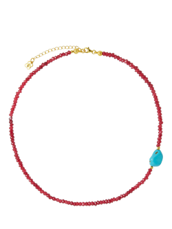 Ottoman Hands Felice Jade and Turquoise Beaded Necklace, Gold, Gold