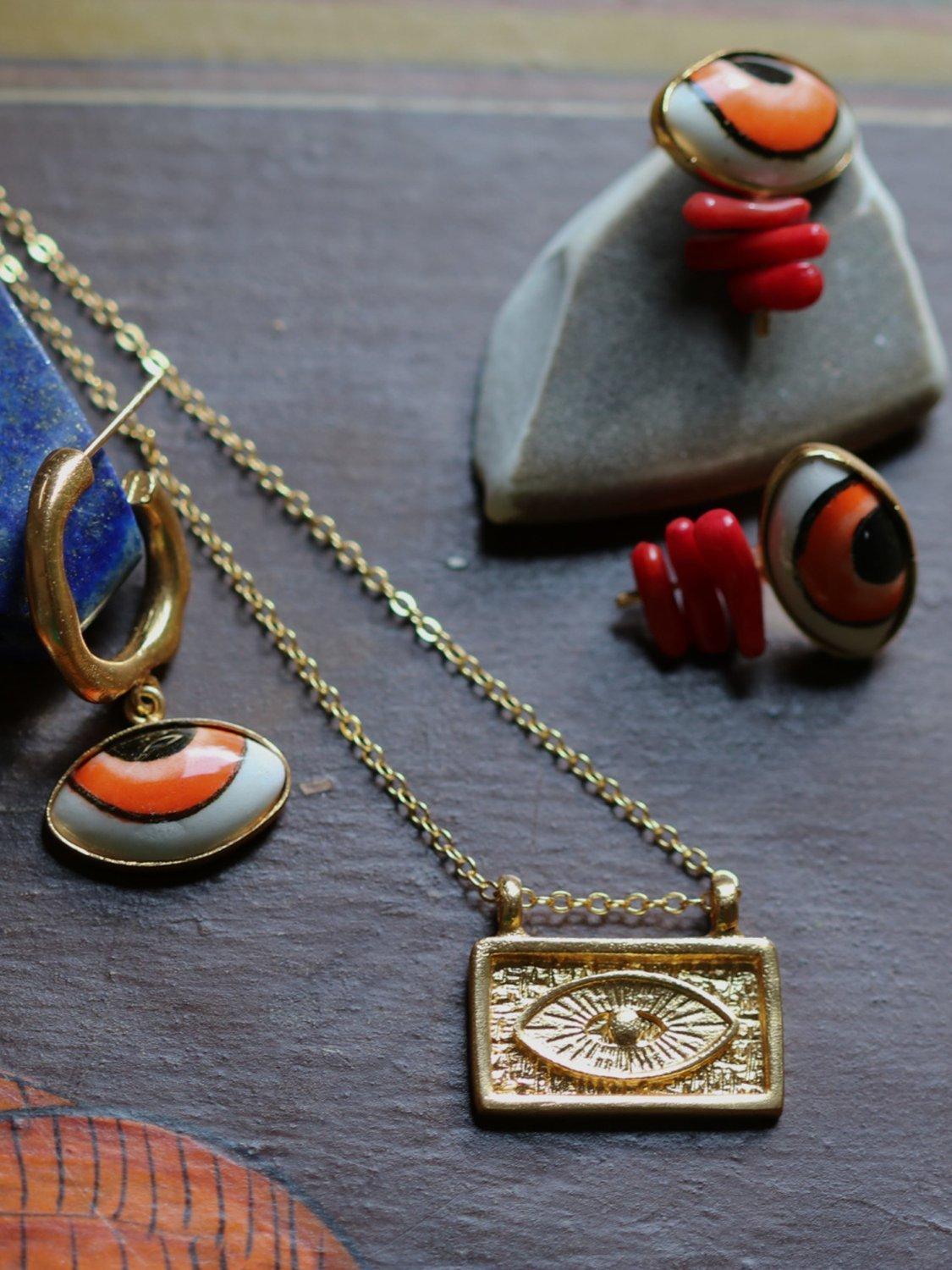 Product image 3 of 5, which shows Ottoman Hands Arden Evil Eye Necklace, Gold