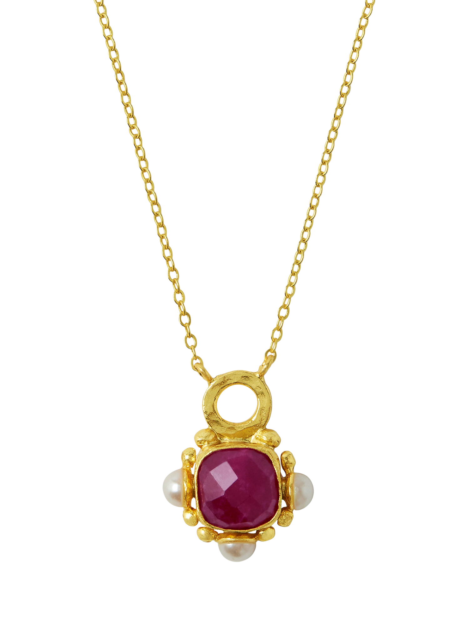 Product image 1 of 2, which shows Ottoman Hands Esther Semi Precious Ruby Pendant Necklace, Gold