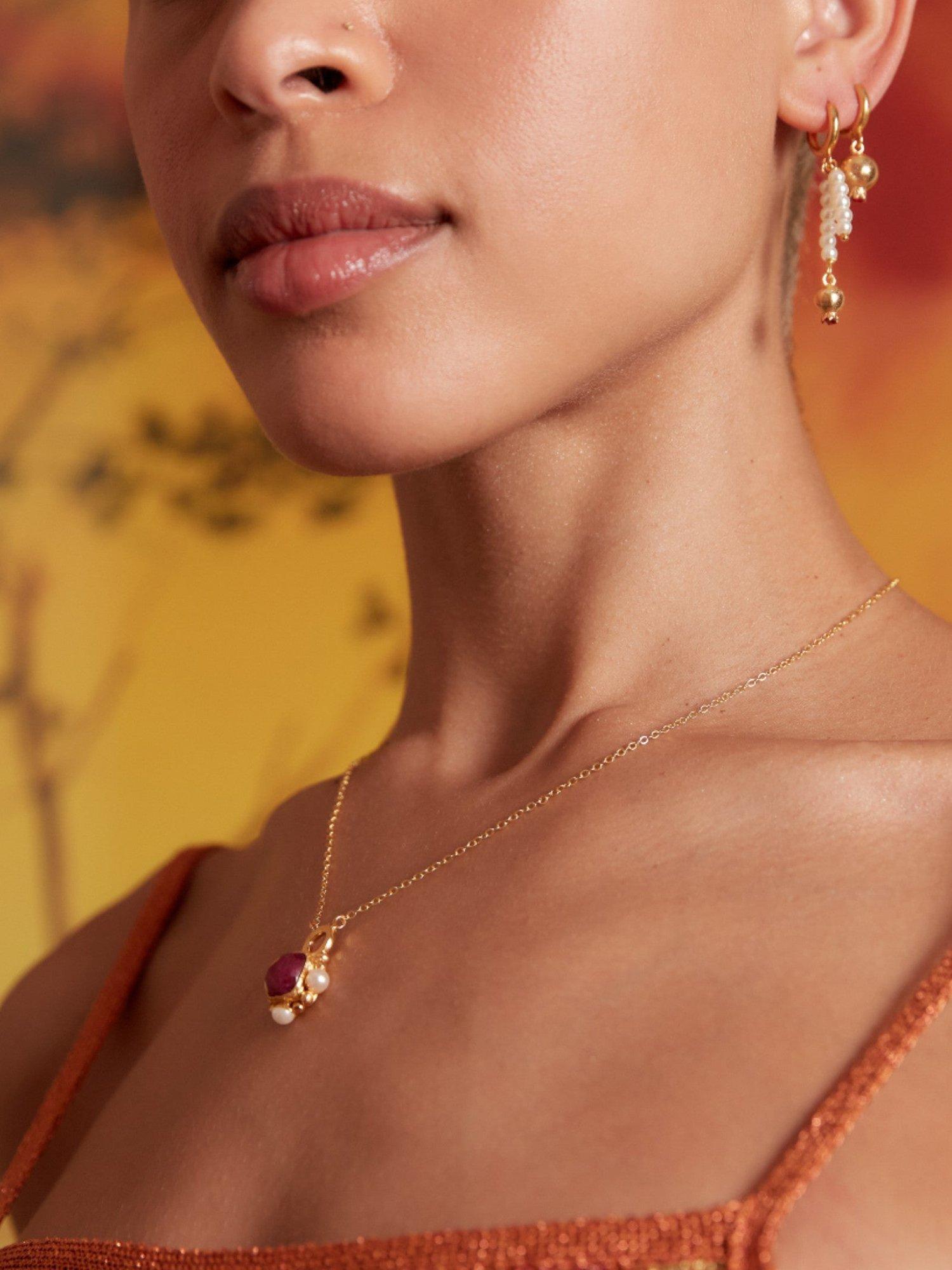 Product image 2 of 2, which shows Ottoman Hands Esther Semi Precious Ruby Pendant Necklace, Gold