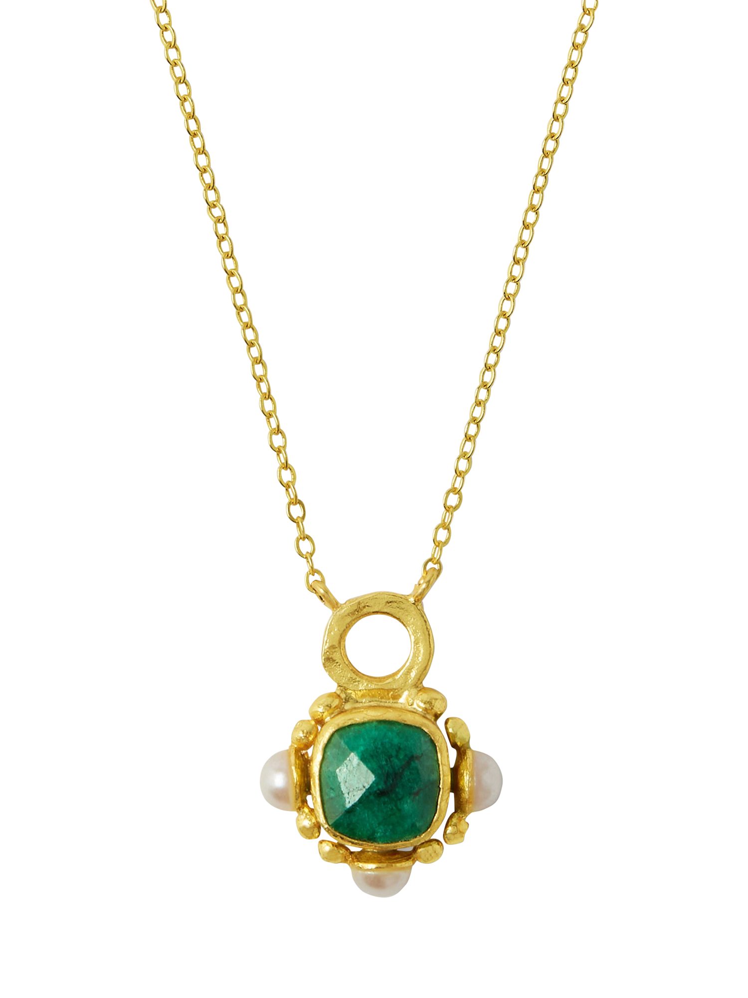 Product image 1 of 5, which shows Ottoman Hands Esther Emerald Pendant Necklace, Gold