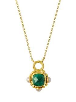Ottoman Hands Esther Emerald Pendant Necklace, Gold, Gold