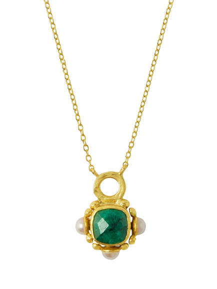 Ottoman Hands Esther Emerald Pendant Necklace, Gold, Gold