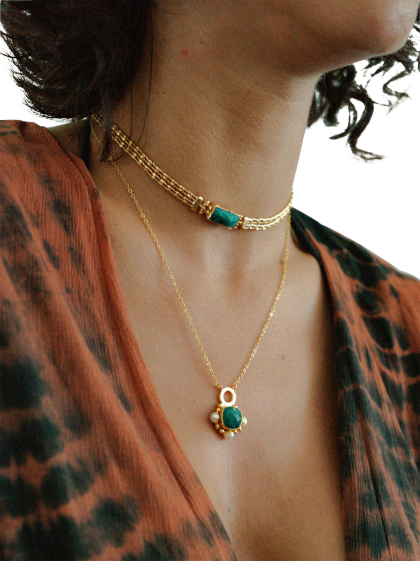 Product image 2 of 5, which shows Ottoman Hands Esther Emerald Pendant Necklace, Gold
