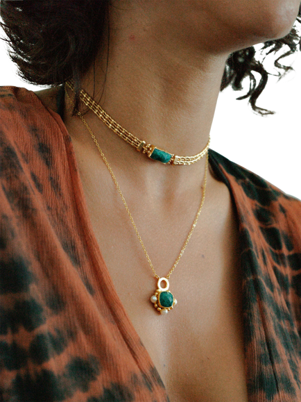 Ottoman Hands Esther Emerald Pendant Necklace, Gold - view 2, Gold