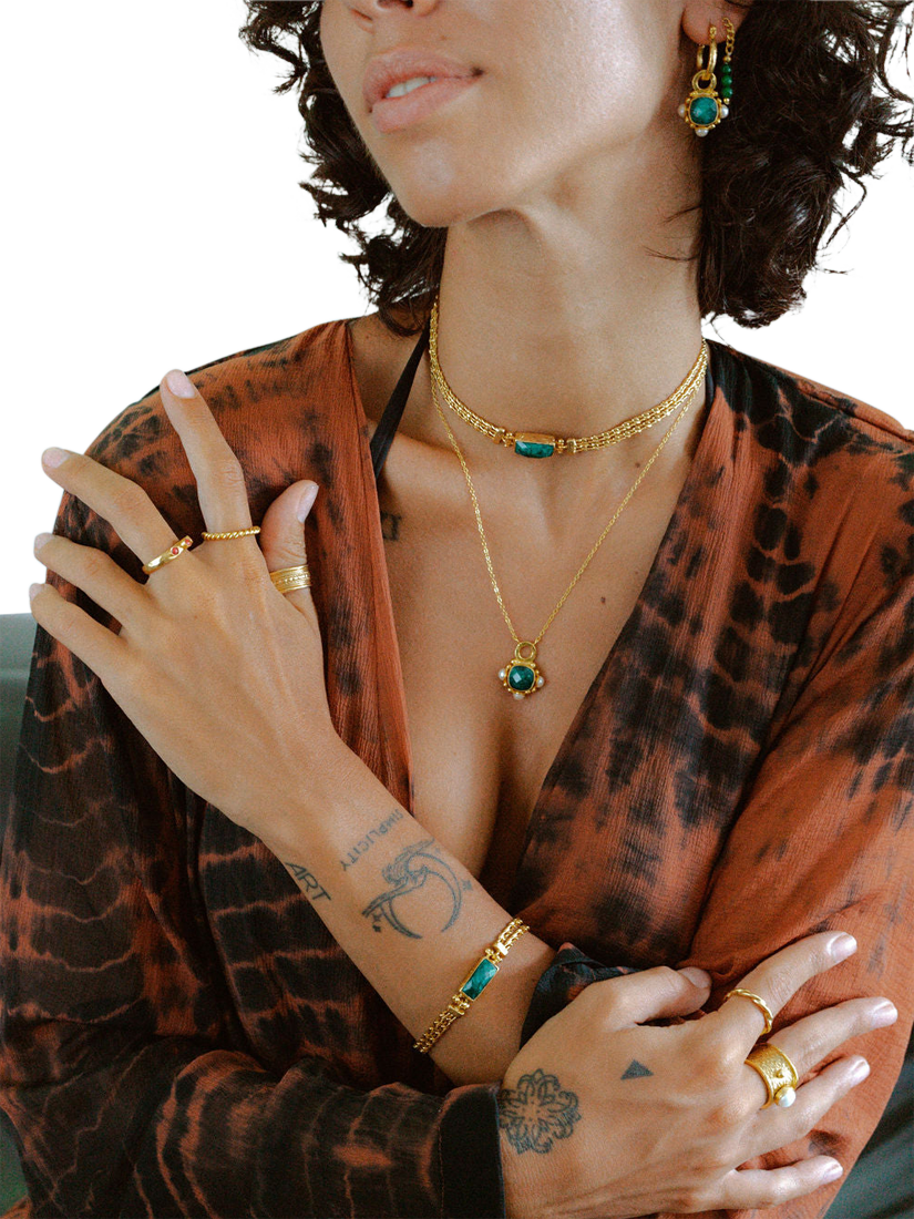 Product image 3 of 5, which shows Ottoman Hands Esther Emerald Pendant Necklace, Gold