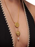 Ottoman Hands Odella Coin and Pearl Pendant Necklace, Gold