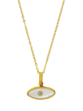 Ottoman Hands Aretha Evil Eye Pearl Turquoise Necklace, Gold