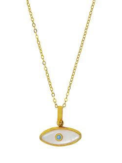 Ottoman Hands Aretha Evil Eye Pearl Turquoise Necklace, Gold, Gold