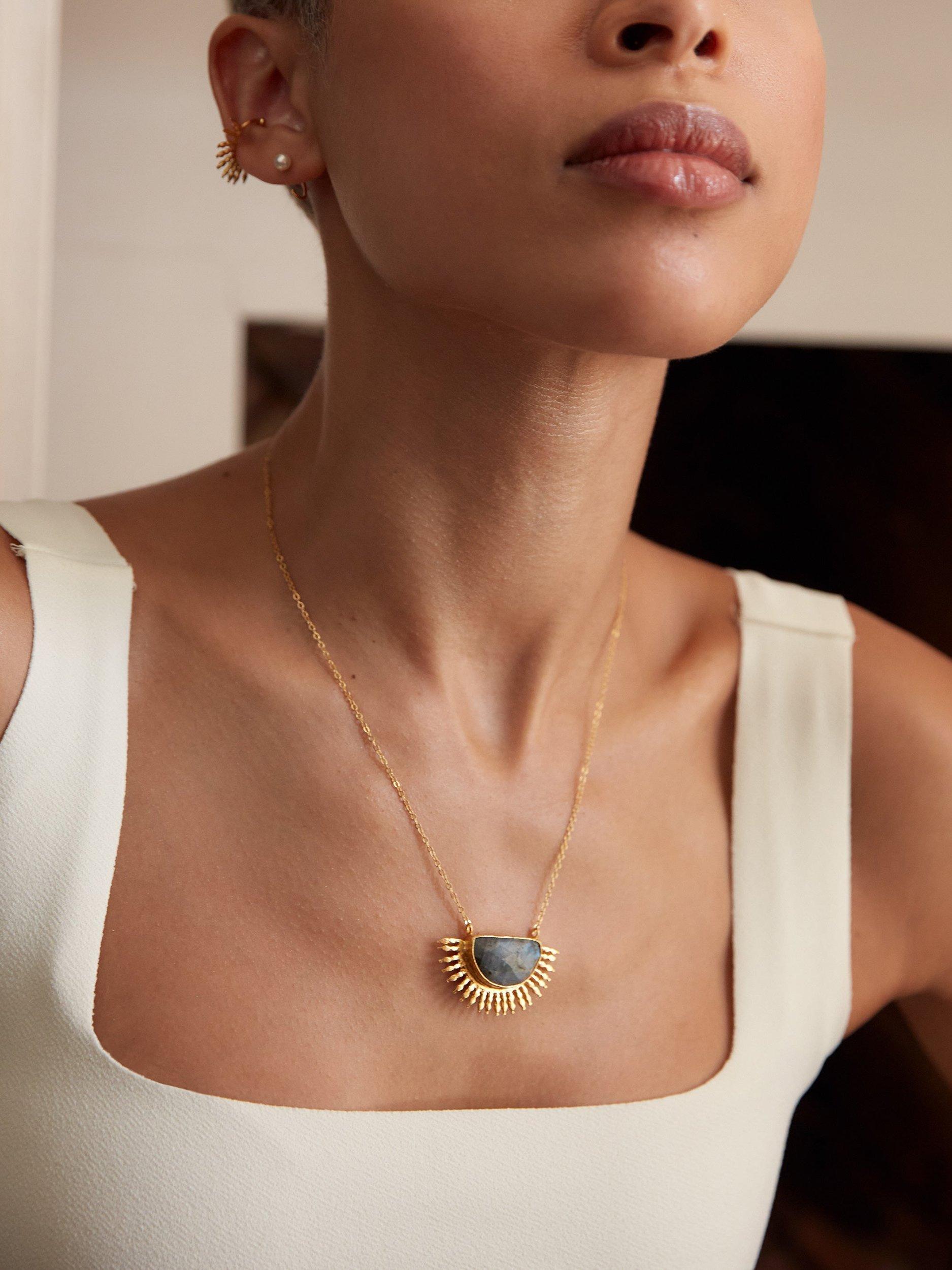 Product image 2 of 4, which shows Ottoman Hands Semi Precious Sunrise Necklace, Gold