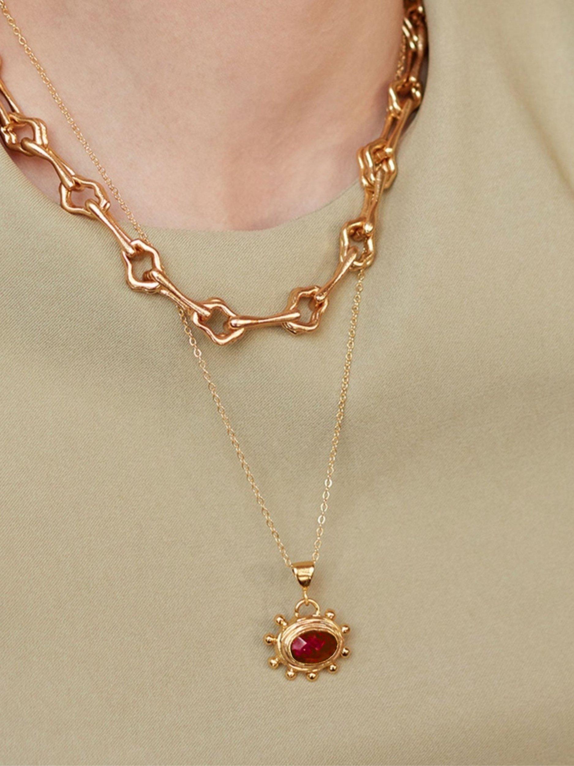 Product image 2 of 4, which shows Ottoman Hands Zand Ruby Pendant Necklace, Gold