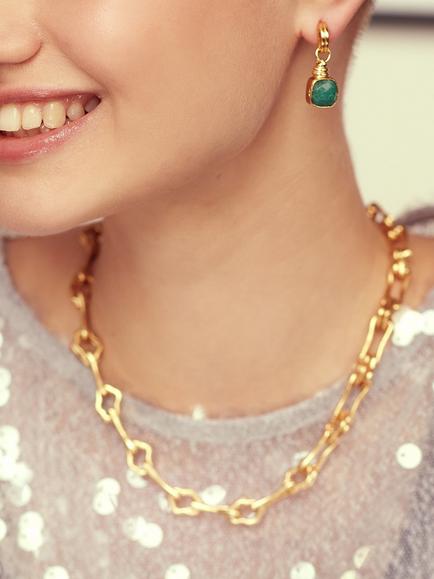 Ottoman Hands Eleanor Semi Precious Emerald Stud Earrings, Gold - view 2, Gold