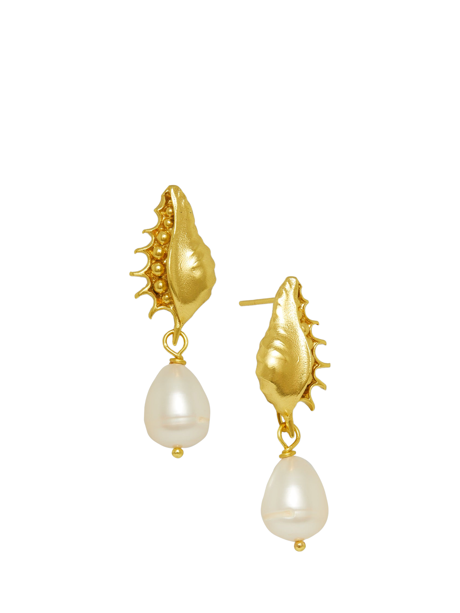 Product image 1 of 5, which shows Ottoman Hands Kai Seashell Pearl Drop Stud Earrings, Gold