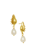 Ottoman Hands Kai Seashell Pearl Drop Stud Earrings, Gold