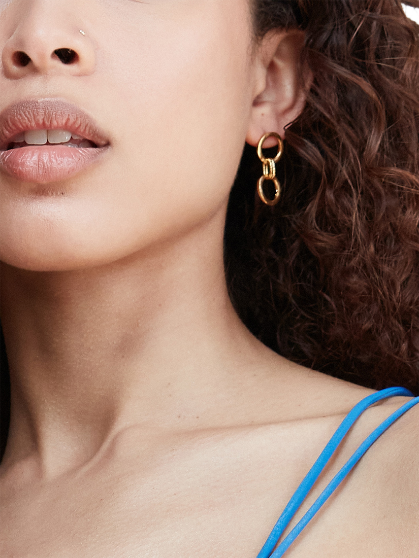 Product image 3 of 6, which shows Ottoman Hands Tesoro Double Chain Stud Earrings, Gold