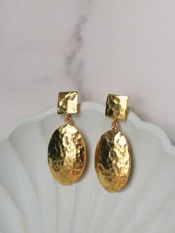 Ottoman Hands Desiree Hammered Drop Stud Earrings, Gold - view 2, Gold