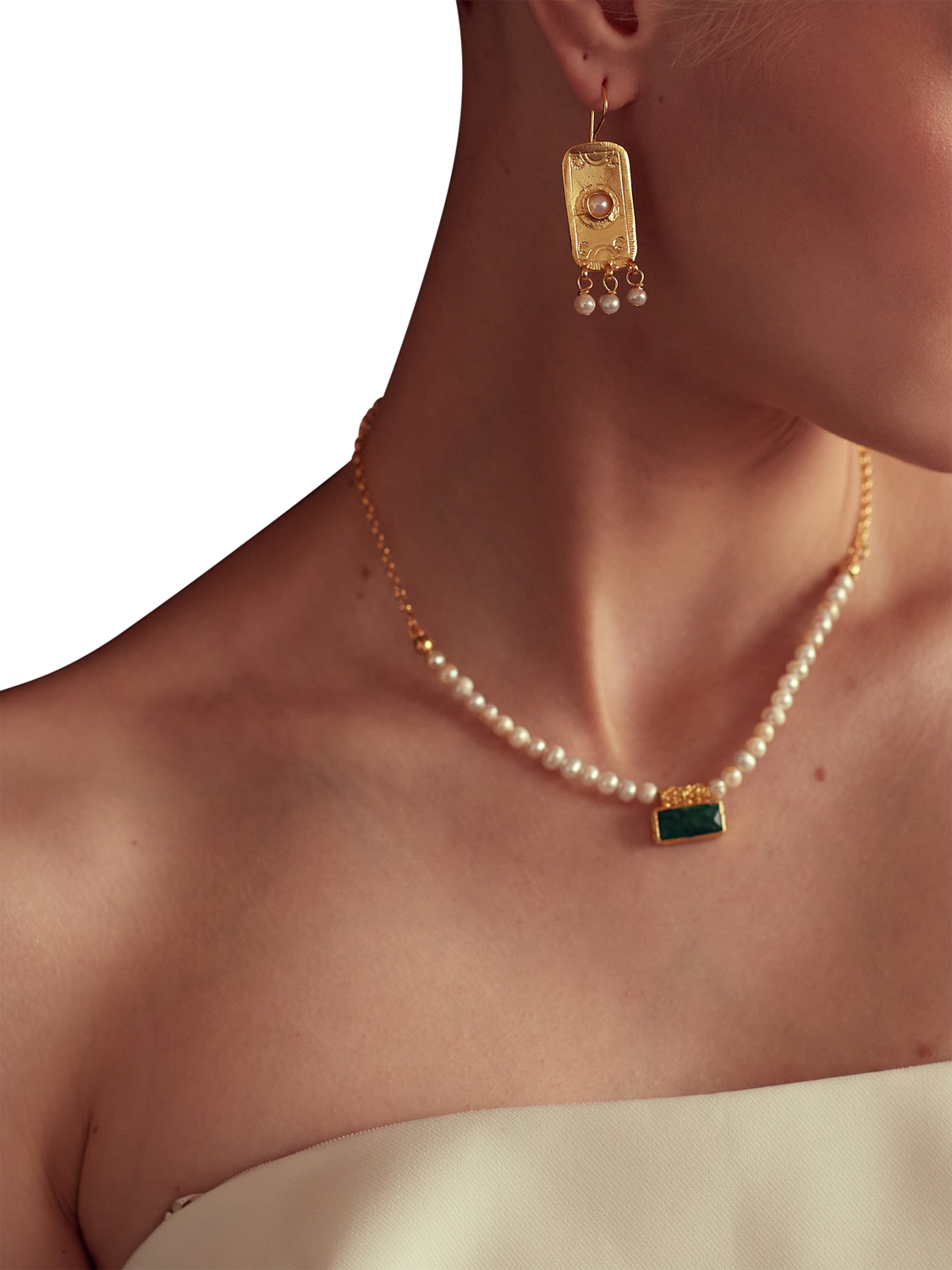 Product image 2 of 6, which shows Ottoman Hands Anya Pearl Drop Earrings, Gold