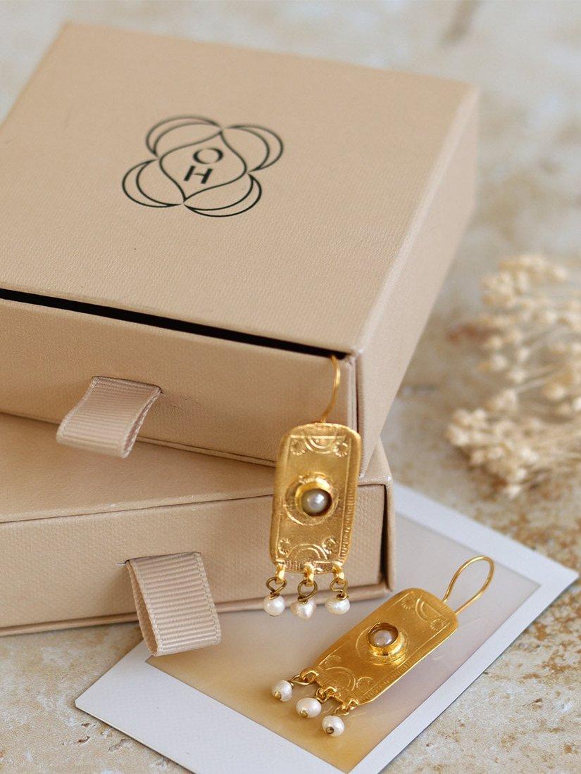 Product image 3 of 6, which shows Ottoman Hands Anya Pearl Drop Earrings, Gold