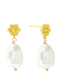 Ottoman Hands Mavis Floral Beaded Pearl Earrings, Gold, Gold
