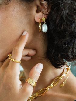 Ottoman Hands Mavis Floral Beaded Pearl Earrings, Gold - view 2, Gold