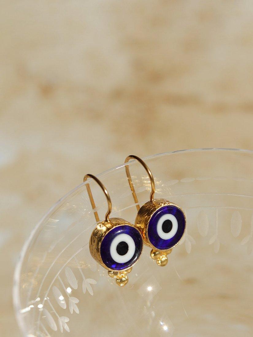 Product image 3 of 5, which shows Ottoman Hands Lina Evil Eye Drop Earrings, Gold