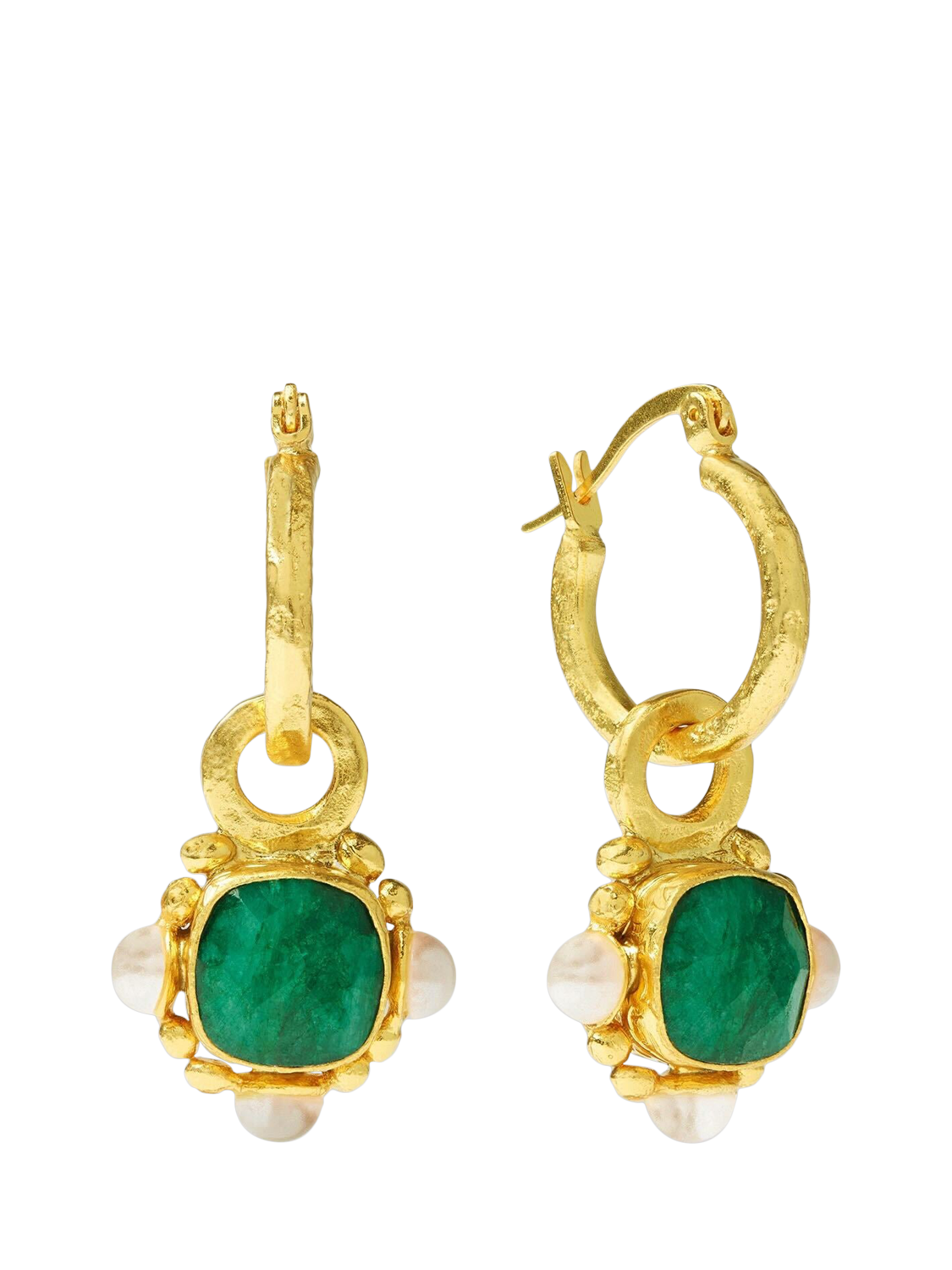 Product image 1 of 4, which shows Ottoman Hands Esther Emerald Hoop Earrings, Gold