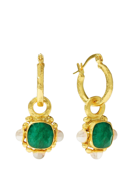 Ottoman Hands Esther Emerald Hoop Earrings, Gold, Gold