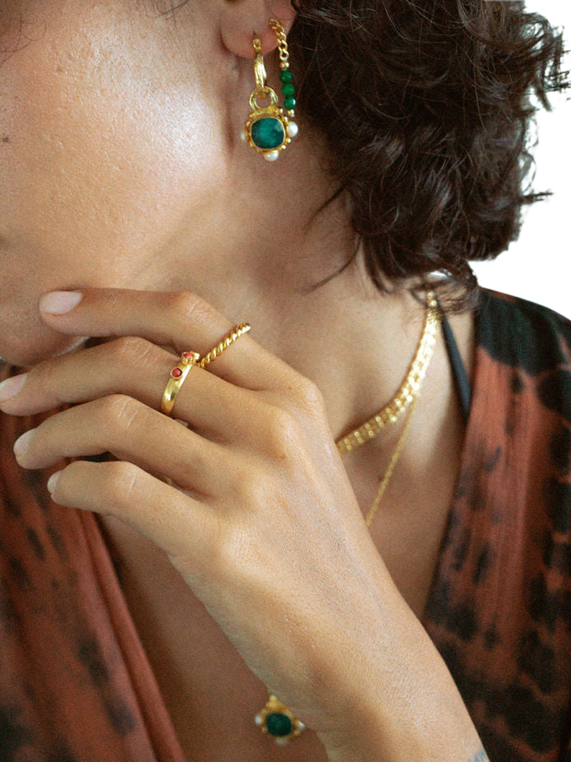 Product image 2 of 4, which shows Ottoman Hands Esther Emerald Hoop Earrings, Gold