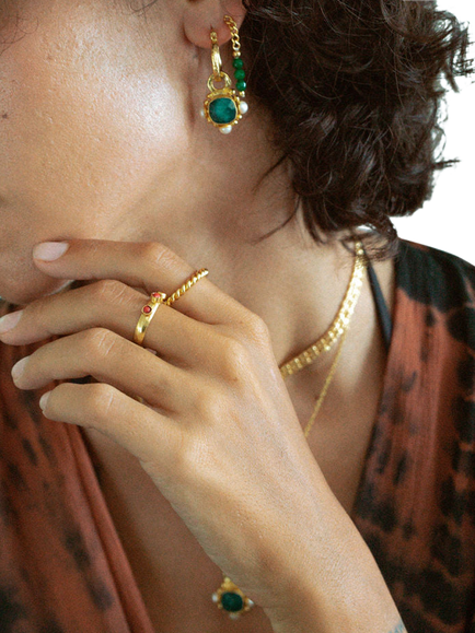 Ottoman Hands Esther Emerald Hoop Earrings, Gold - view 2, Gold