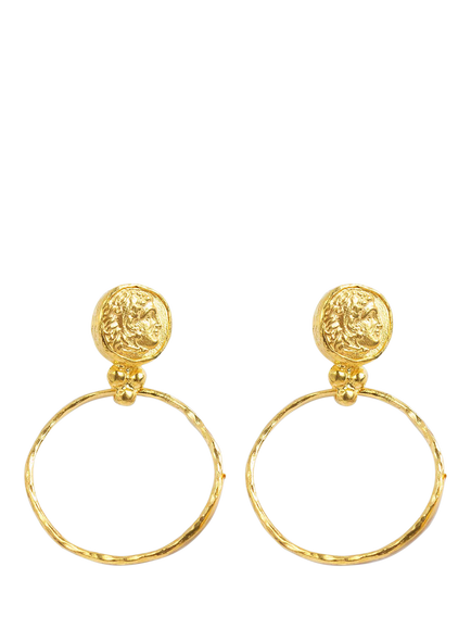 Ottoman Hands Myia Hammered Roman Coin Earrings, Gold, Gold