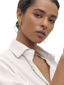 Ottoman Hands Myia Hammered Roman Coin Earrings, Gold - view 2, Gold