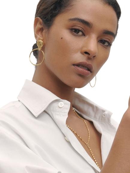 Ottoman Hands Myia Hammered Roman Coin Earrings, Gold - view 2, Gold