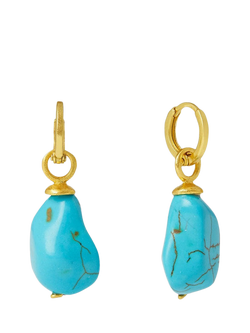 Ottoman Hands Ava Turquoise Huggie Earrings, Gold, Gold