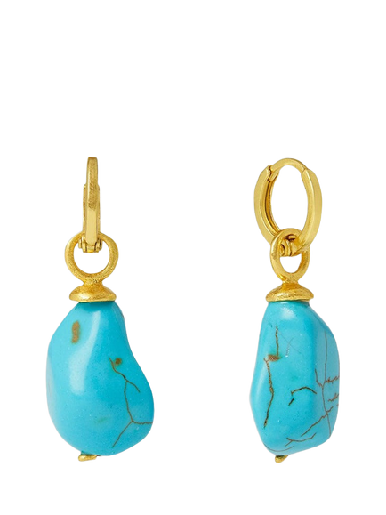 Ottoman Hands Ava Turquoise Huggie Earrings, Gold, Gold