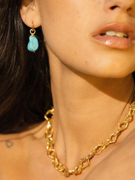 Ottoman Hands Ava Turquoise Huggie Earrings, Gold - view 2, Gold
