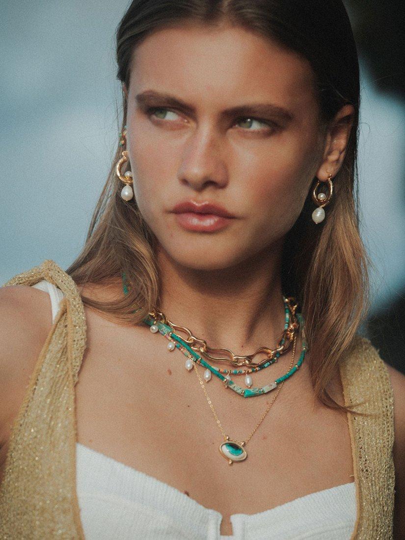 Product image 3 of 6, which shows Ottoman Hands Lexie Pearl Hoop Earrings, Gold