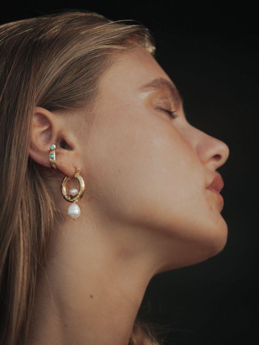 Product image 4 of 6, which shows Ottoman Hands Lexie Pearl Hoop Earrings, Gold