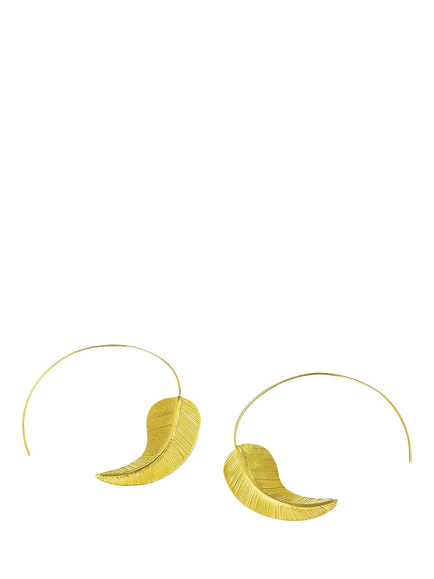 Ottoman Hands Feather Hoop Earrings, Gold, Gold
