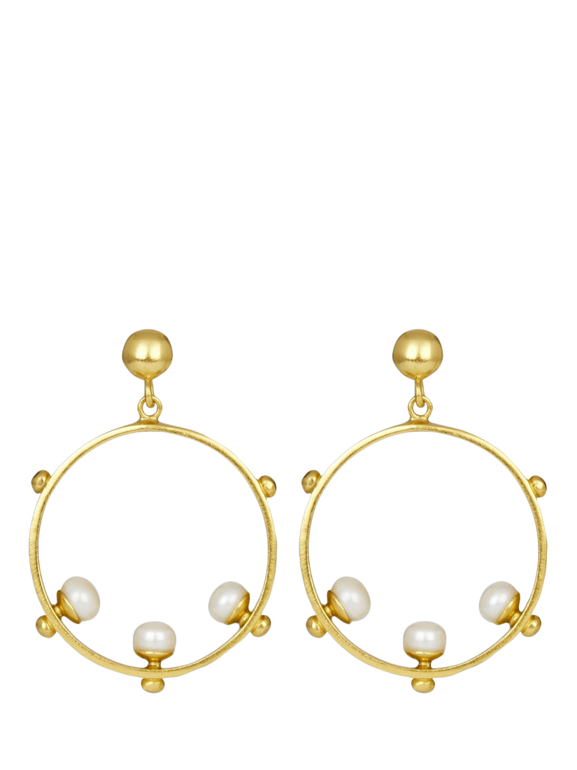 Product image 1 of 4, which shows Ottoman Hands Aristea Pearl Hoop Earrings, Gold