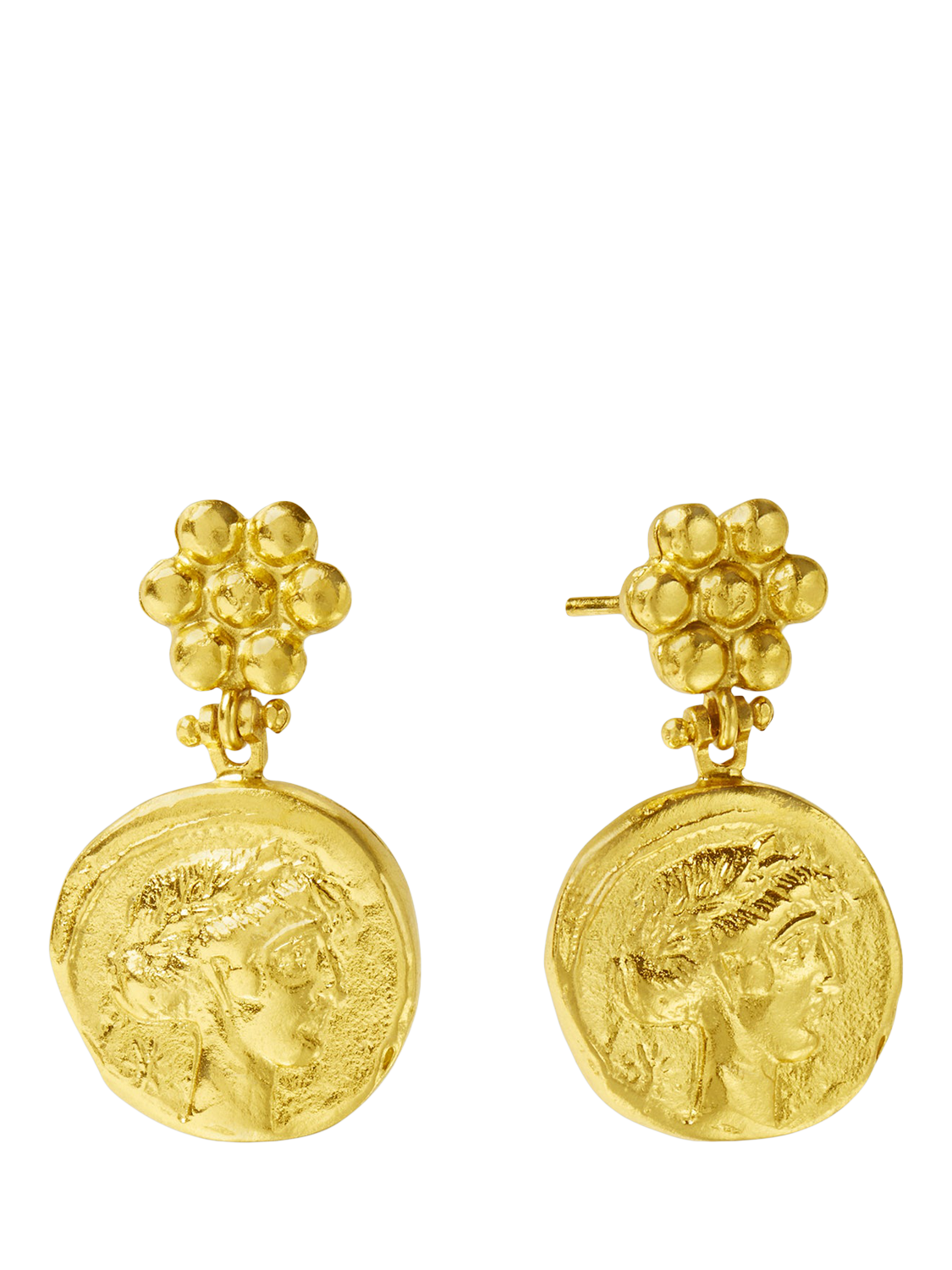 Product image 1 of 4, which shows Ottoman Hands Goddess Demeter Coin Drop Earrings, Gold