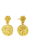Ottoman Hands Goddess Demeter Coin Drop Earrings, Gold