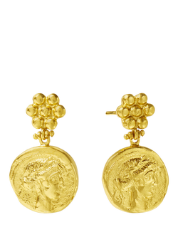 Ottoman Hands Goddess Demeter Coin Drop Earrings, Gold, Gold