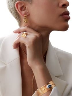 Ottoman Hands Goddess Demeter Coin Drop Earrings, Gold - view 2, Gold